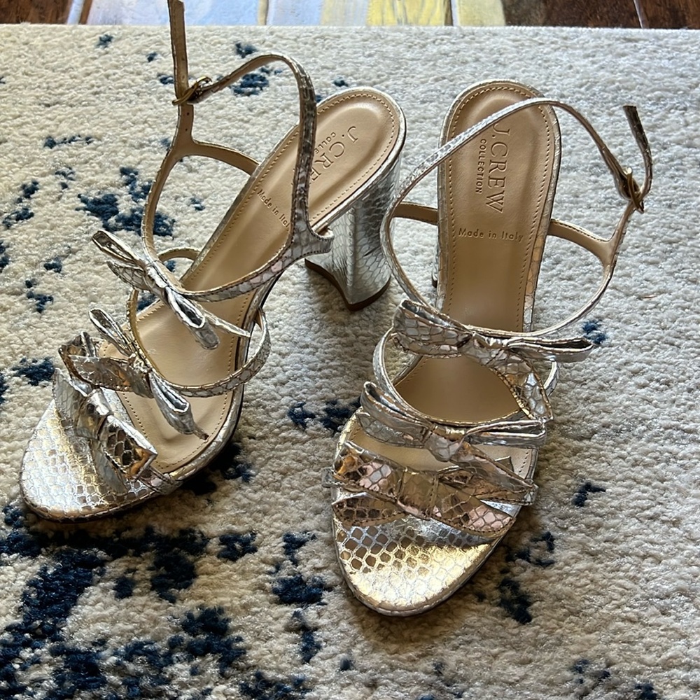 J. Crew Collection Stella Bow Heels in Metallic Silver (100mm)